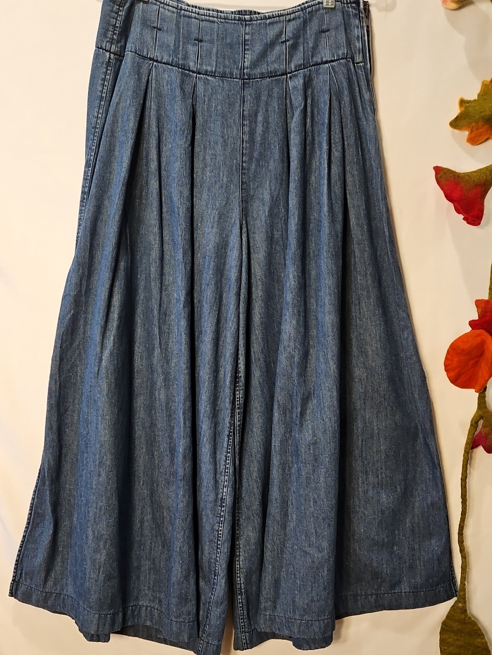 Free People Wide-Leg Soft Chambray Jeans - Dark Blue 0103 - Picture 16 of 16
